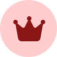 A red crown in the middle of a pink circle.